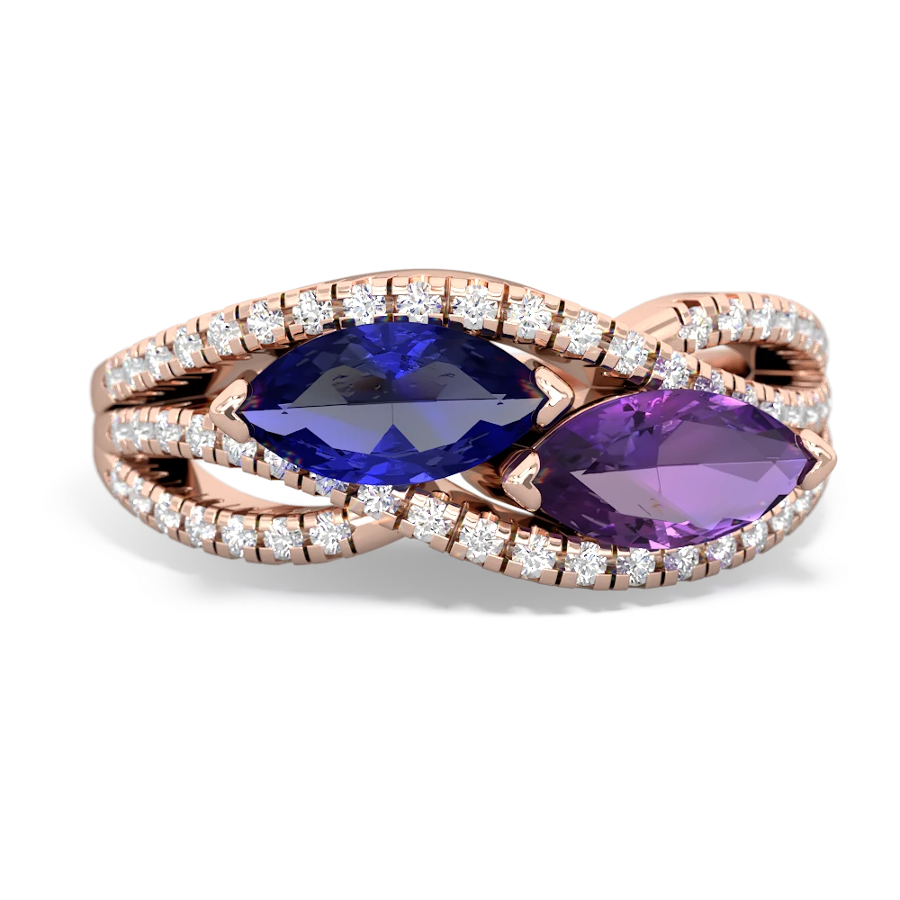 Lab Sapphire Diamond Rivers 14K Rose Gold ring R3070