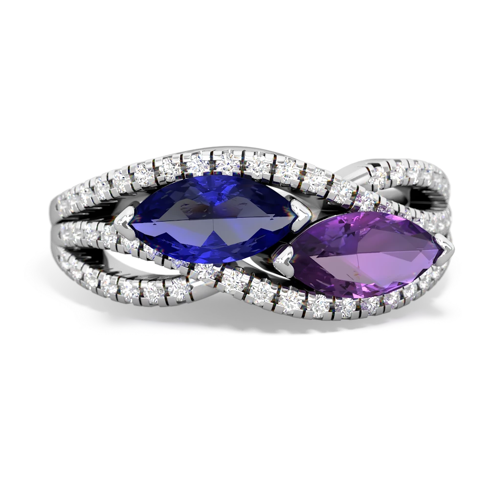 Lab Sapphire Diamond Rivers 14K White Gold ring R3070