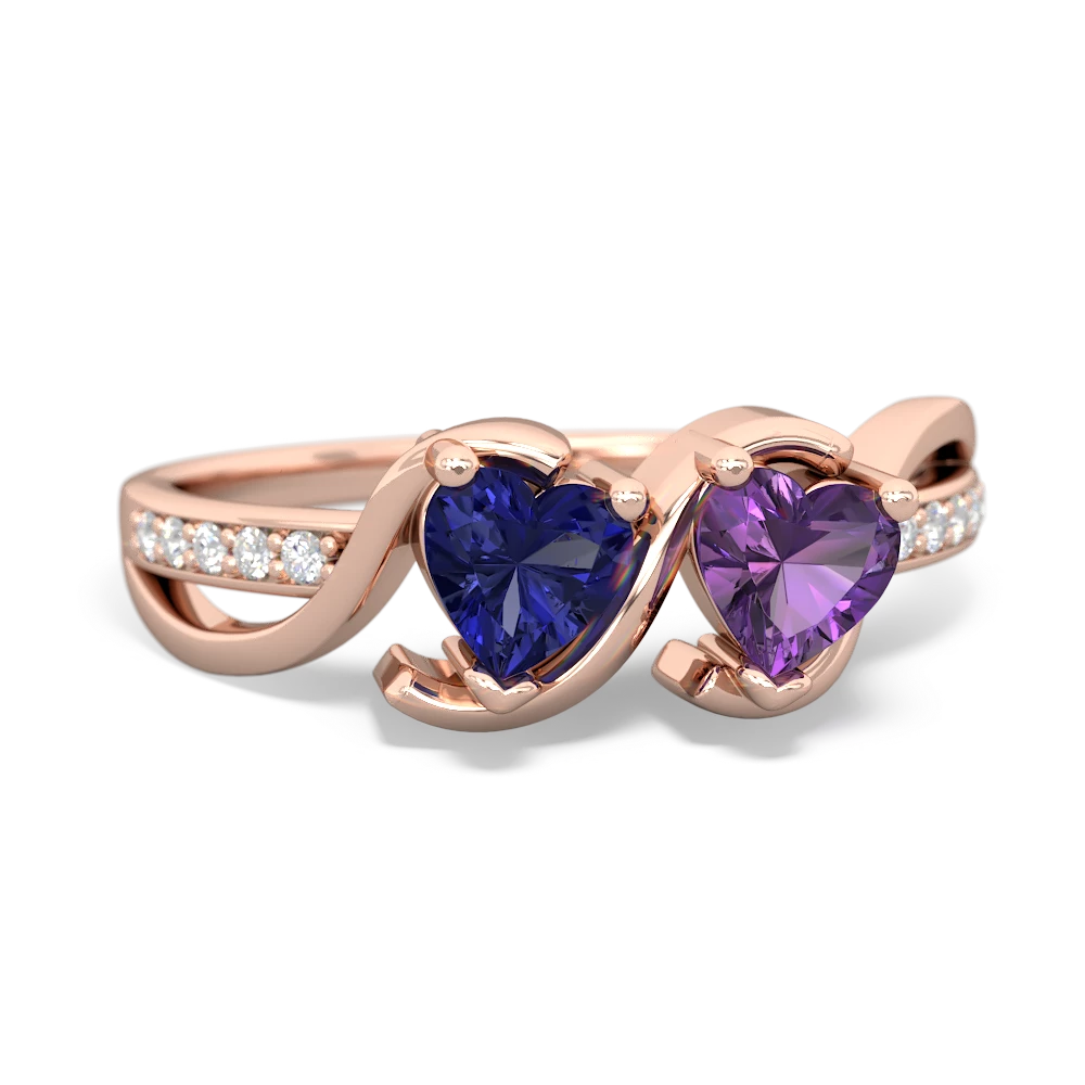 Lab Sapphire Side By Side 14K Rose Gold ring R3090