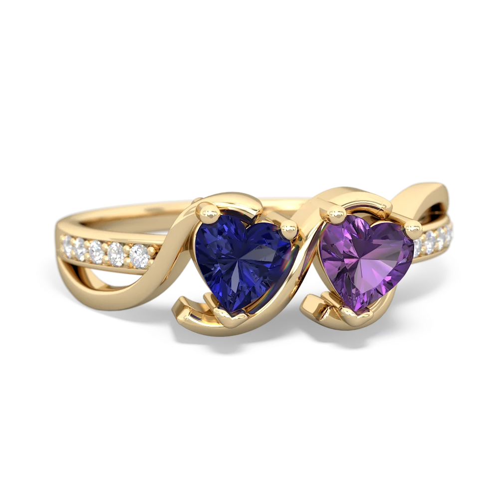 Lab Sapphire Side By Side 14K Yellow Gold ring R3090