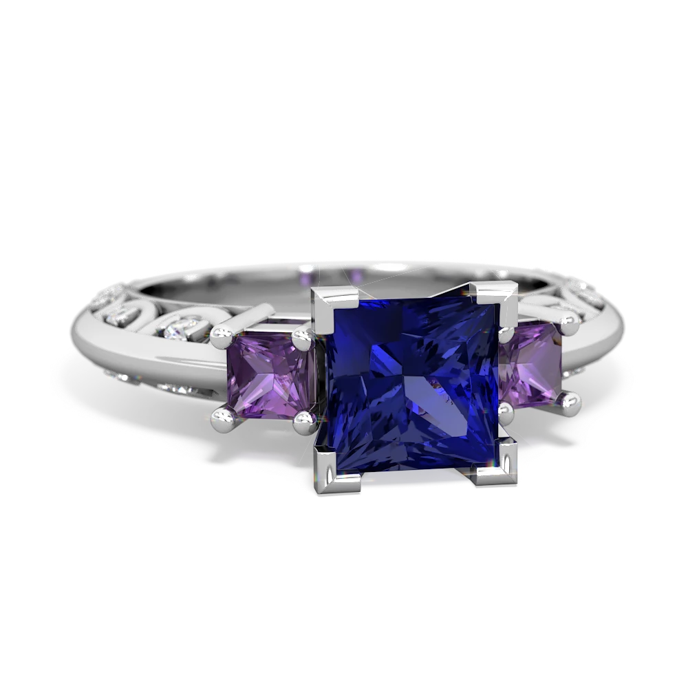 Lab Sapphire Eternal Embrace Engagement 14K White Gold ring C2001