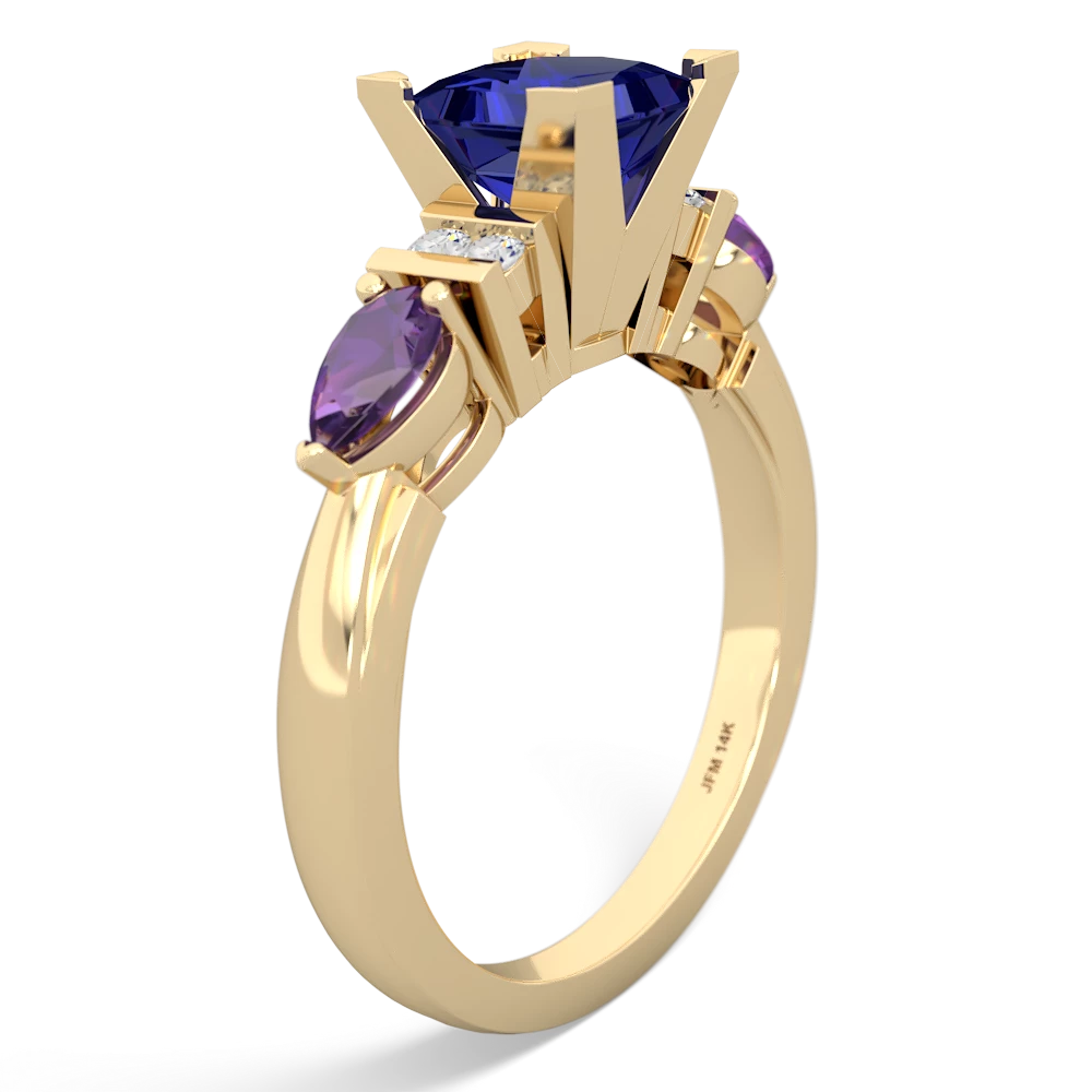 Lab Sapphire 6Mm Princess Eternal Embrace Engagement 14K Yellow Gold ring C2002