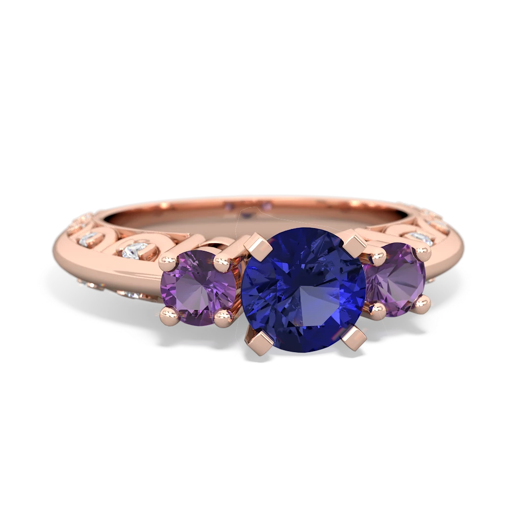 Lab Sapphire Art Deco Eternal Embrace Engagement 14K Rose Gold ring C2003