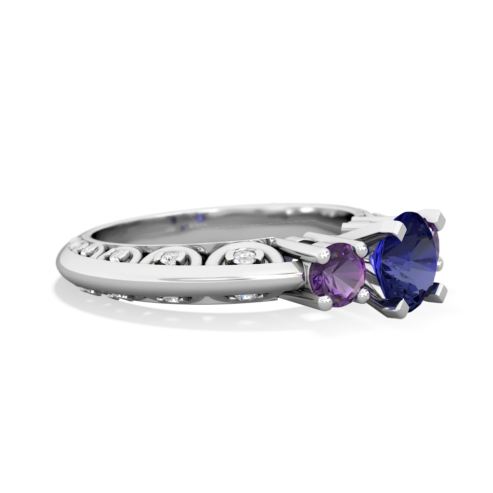 Lab Sapphire Art Deco Eternal Embrace Engagement 14K White Gold ring C2003