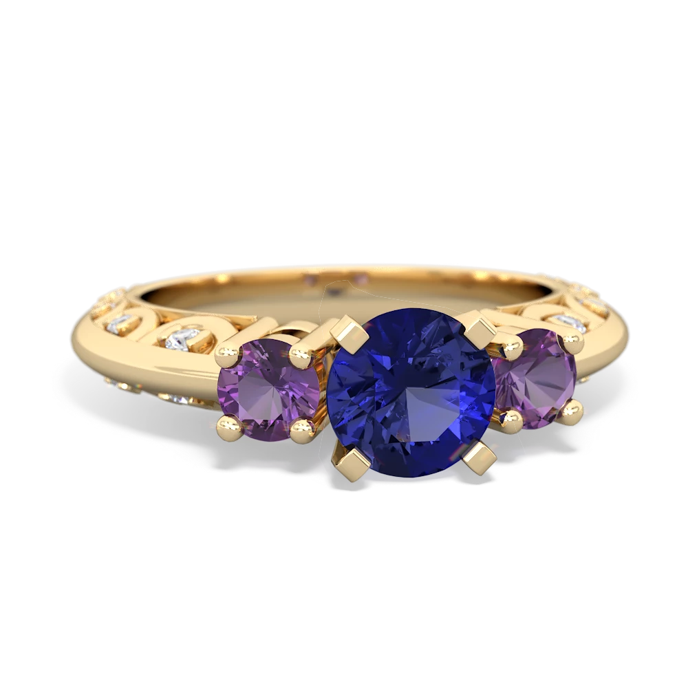 Lab Sapphire Art Deco Eternal Embrace Engagement 14K Yellow Gold ring C2003