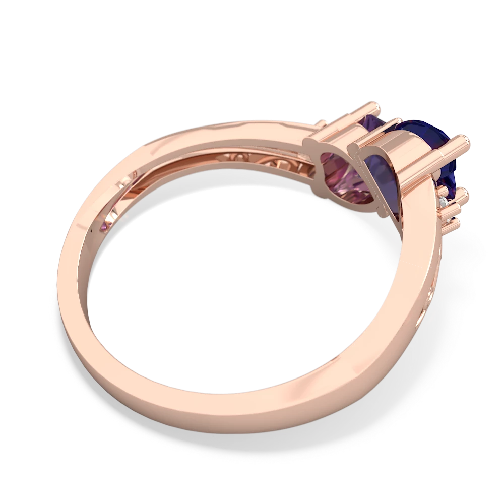 Lab Sapphire Snuggling Hearts 14K Rose Gold ring R2178