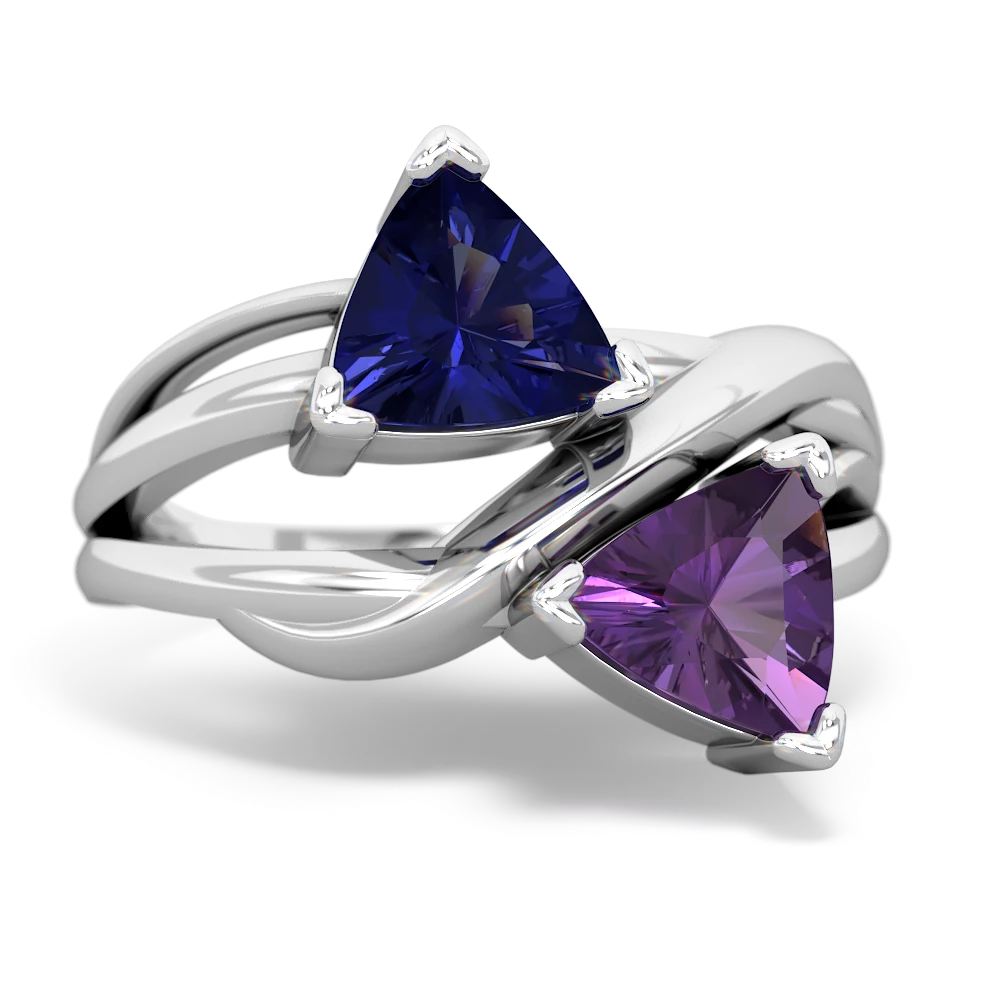 Lab Sapphire Split Band Swirl 14K White Gold ring R2341