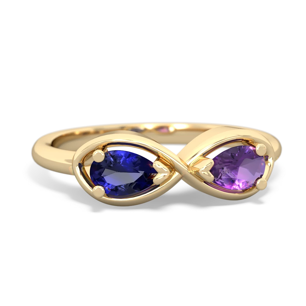 Lab Sapphire Infinity 14K Yellow Gold ring R5050