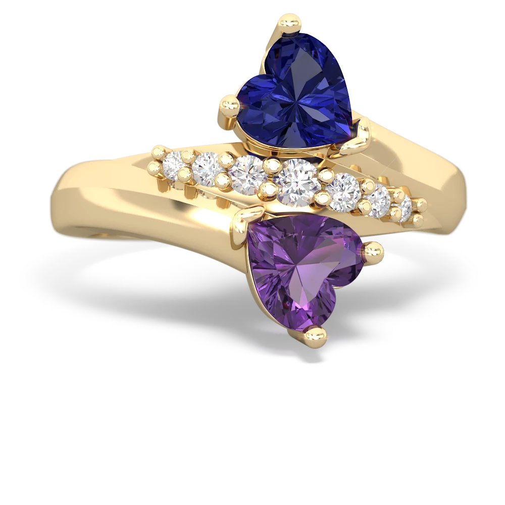 Lab Sapphire Heart To Heart 14K Yellow Gold ring R2064