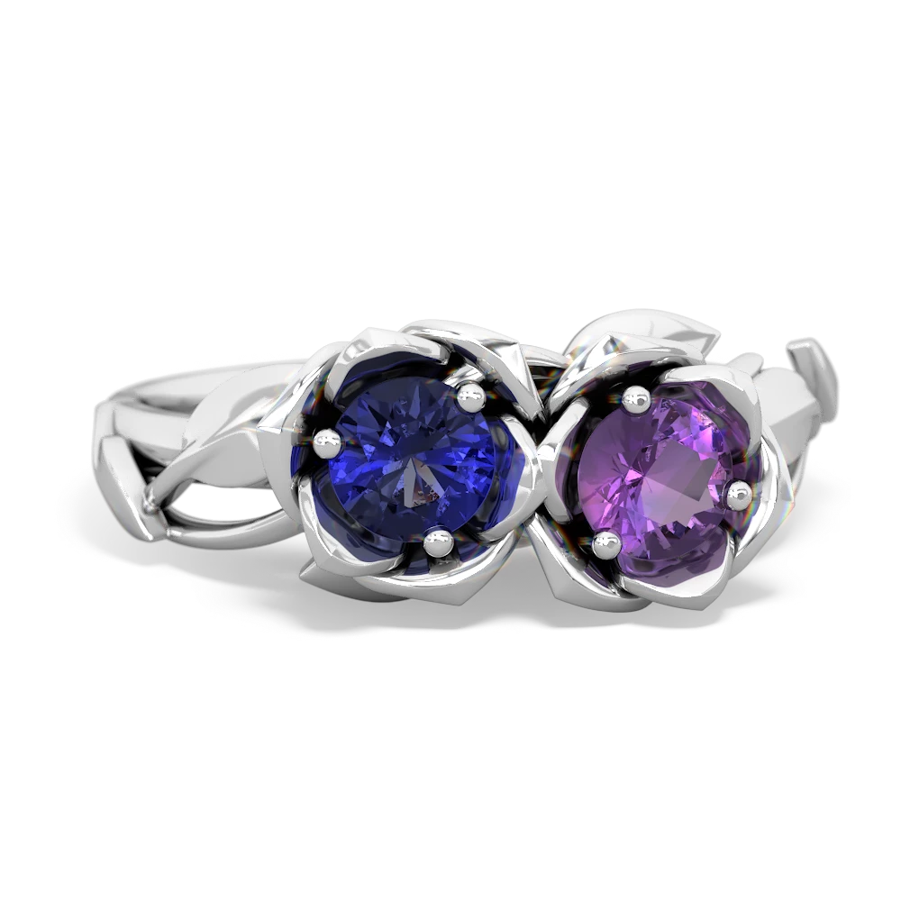 Lab Sapphire Rose Garden 14K White Gold ring R5510