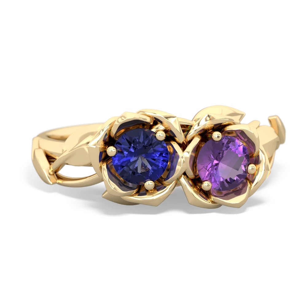 Lab Sapphire Rose Garden 14K Yellow Gold ring R5510