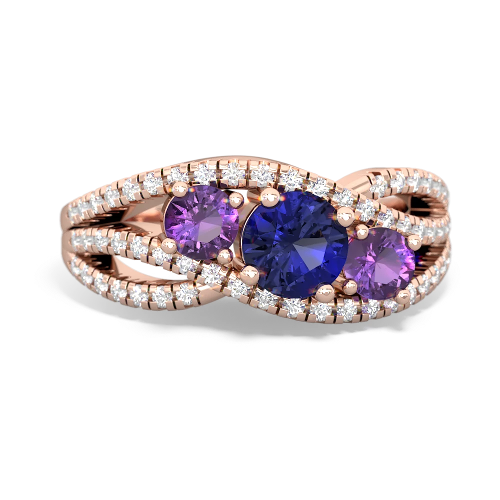 Lab Sapphire Three Stone Aurora 14K Rose Gold ring R3080