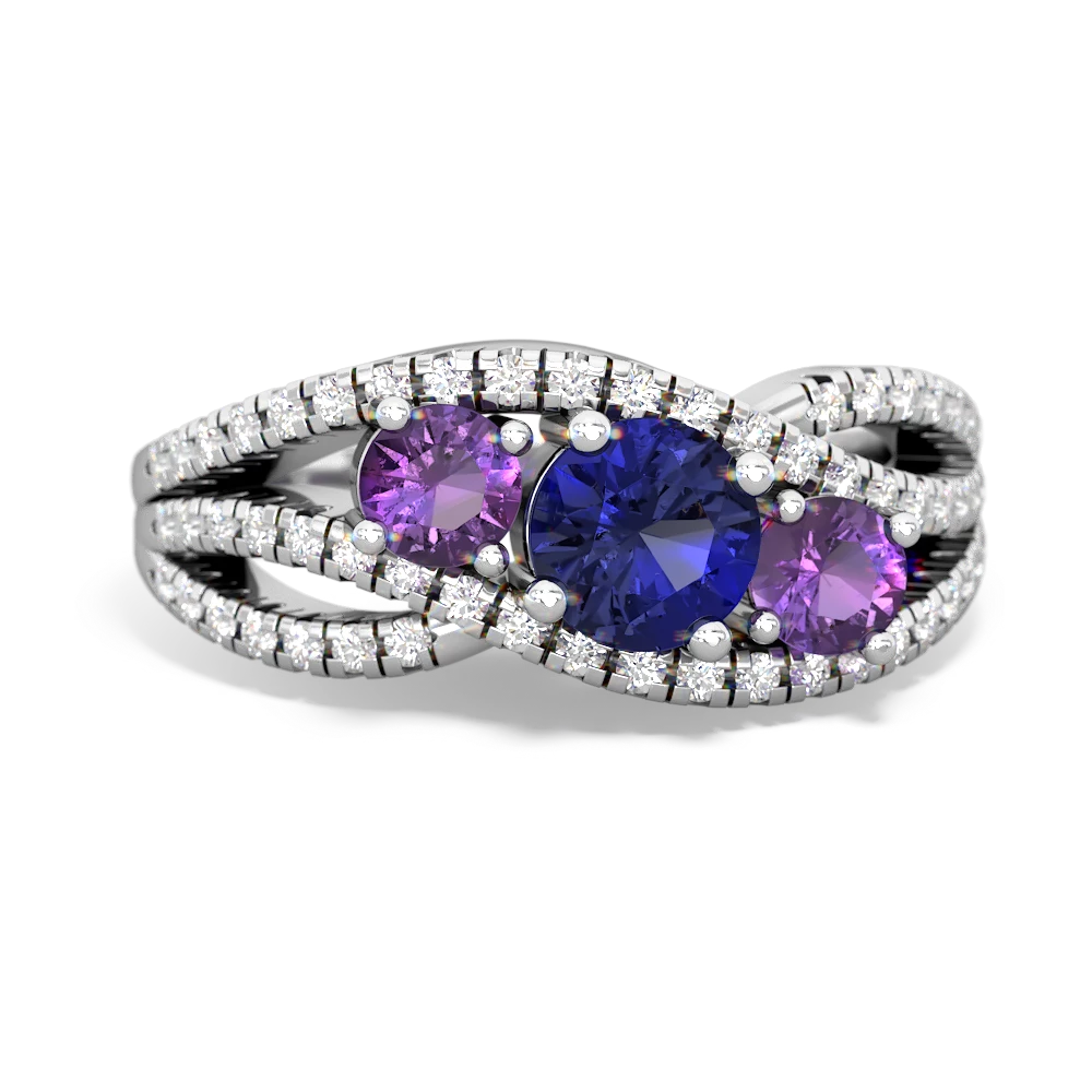 Lab Sapphire Three Stone Aurora 14K White Gold ring R3080