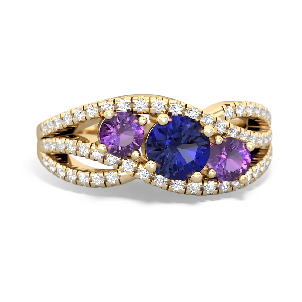 Lab Sapphire Three Stone Aurora 14K Yellow Gold ring R3080