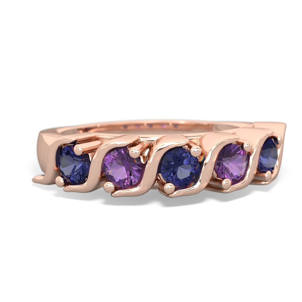 Lab Sapphire Anniversary Band 14K Rose Gold ring R2089