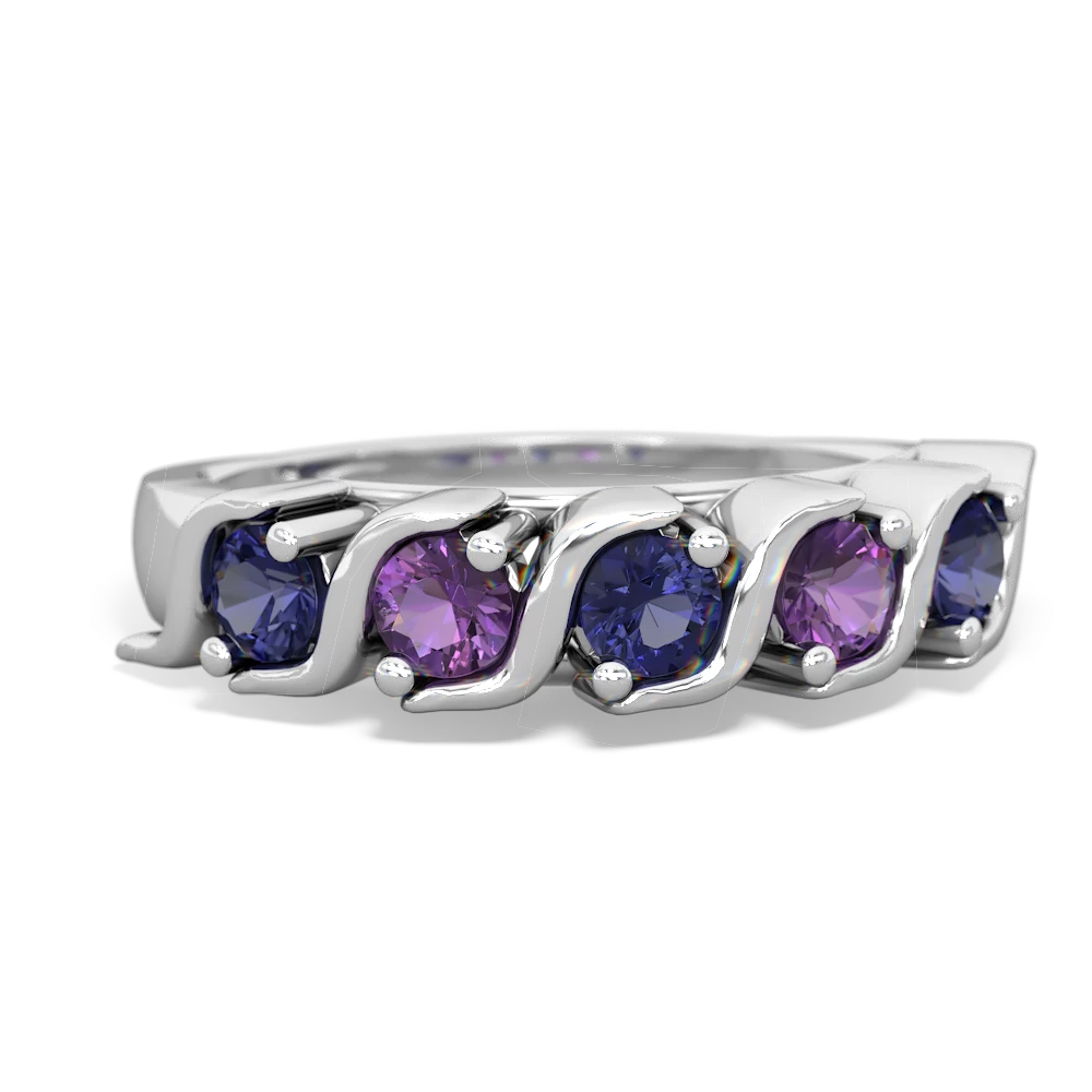 Lab Sapphire Anniversary Band 14K White Gold ring R2089