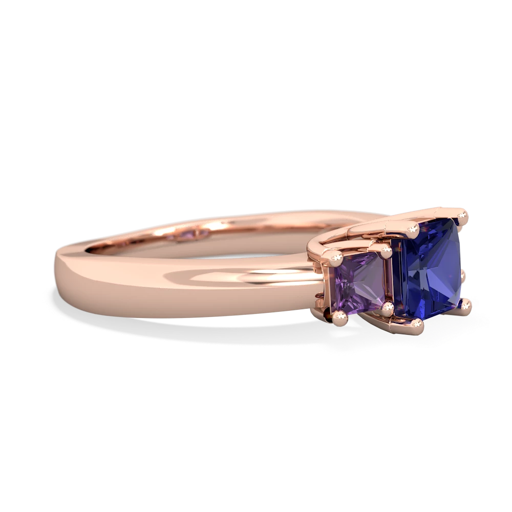 Lab Sapphire Three Stone Trellis 14K Rose Gold ring R4015