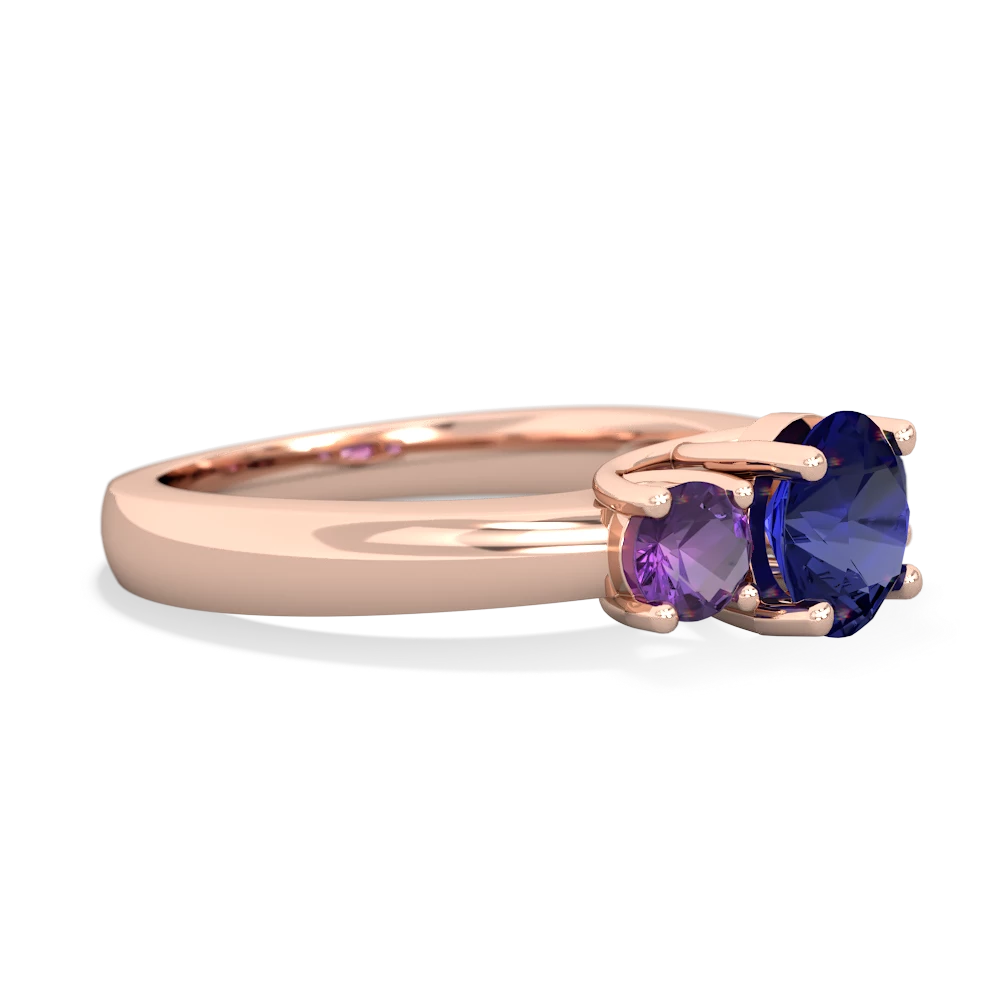 Lab Sapphire Three Stone Round Trellis 14K Rose Gold ring R4018