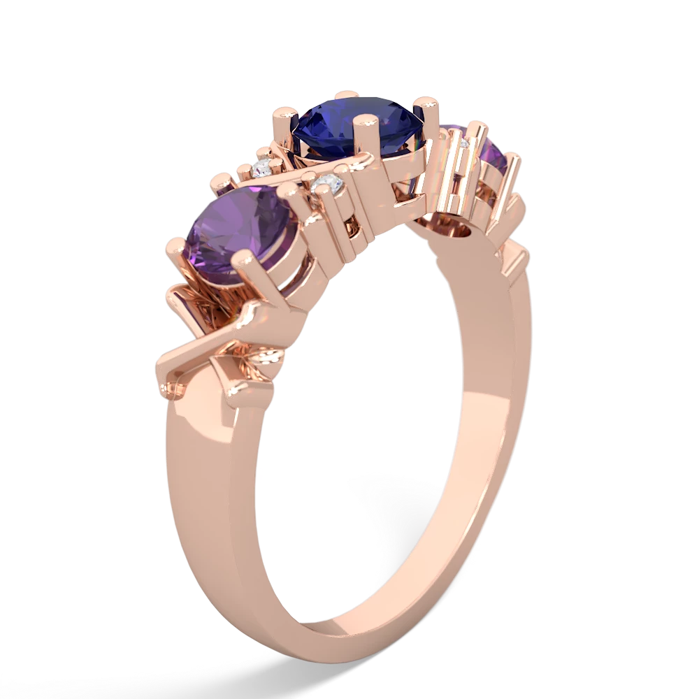 Lab Sapphire Hugs And Kisses 14K Rose Gold ring R5016