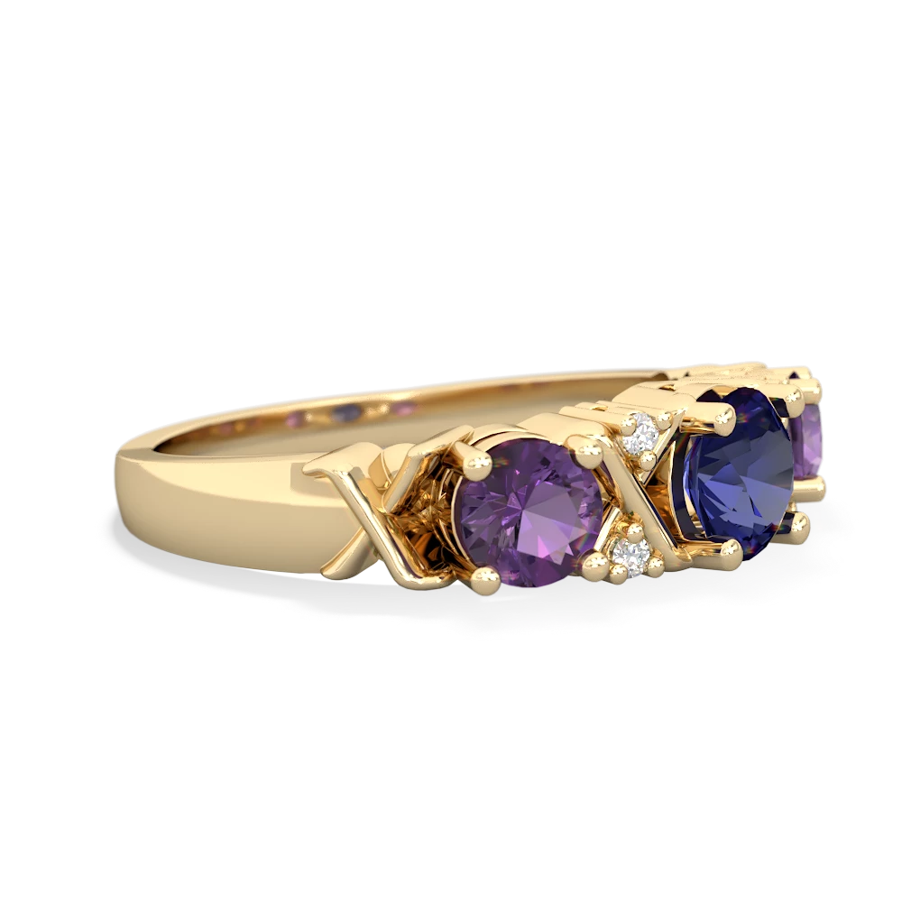 Lab Sapphire Hugs And Kisses 14K Yellow Gold ring R5016