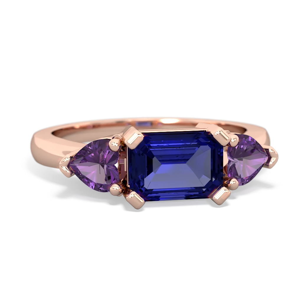 Lab Sapphire Three Stone 14K Rose Gold ring R5235