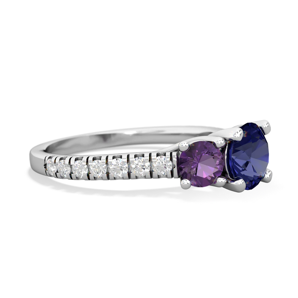 Lab Sapphire Pave Trellis 14K White Gold ring R5500