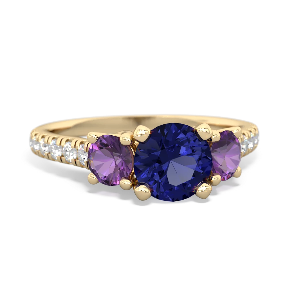 Lab Sapphire Pave Trellis 14K Yellow Gold ring R5500