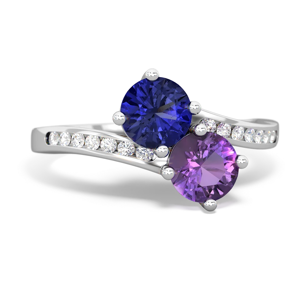 Lab Sapphire Channel Set Two Stone 14K White Gold ring R5303