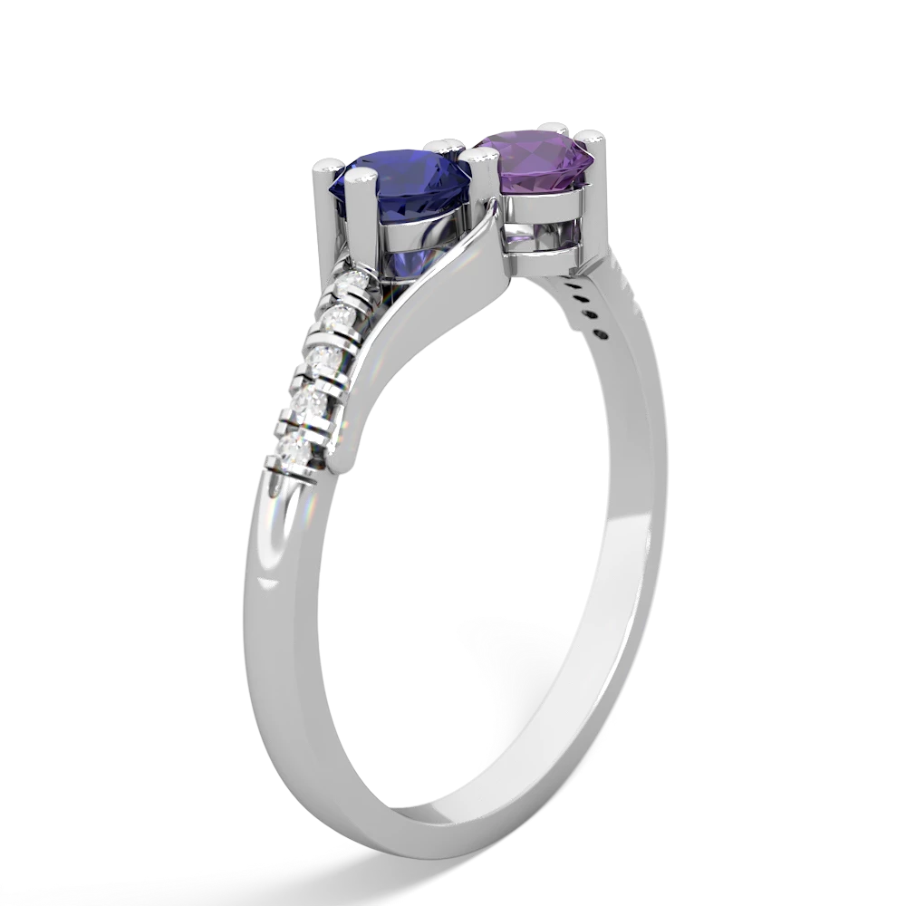 Lab Sapphire Infinity Pave Two Stone 14K White Gold ring R5285