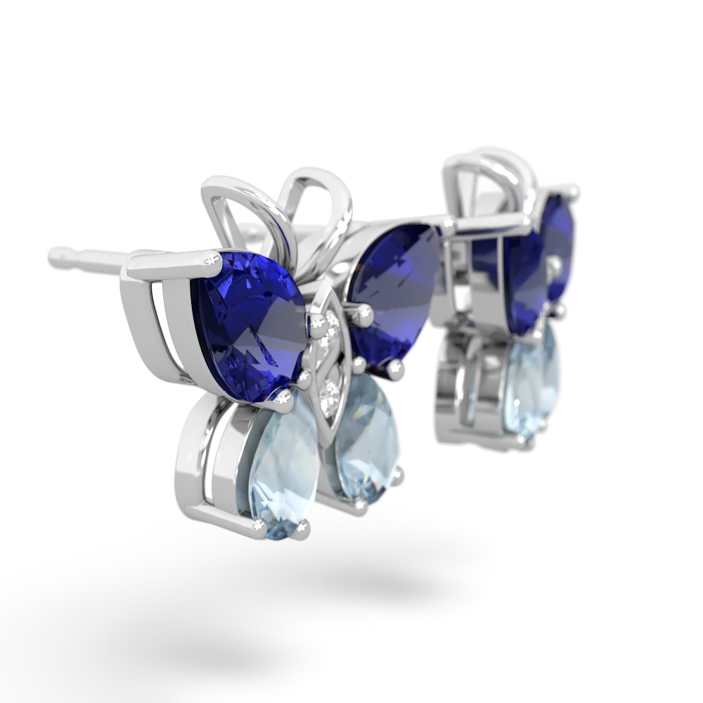 Lab Sapphire Butterfly 14K White Gold earrings E2215