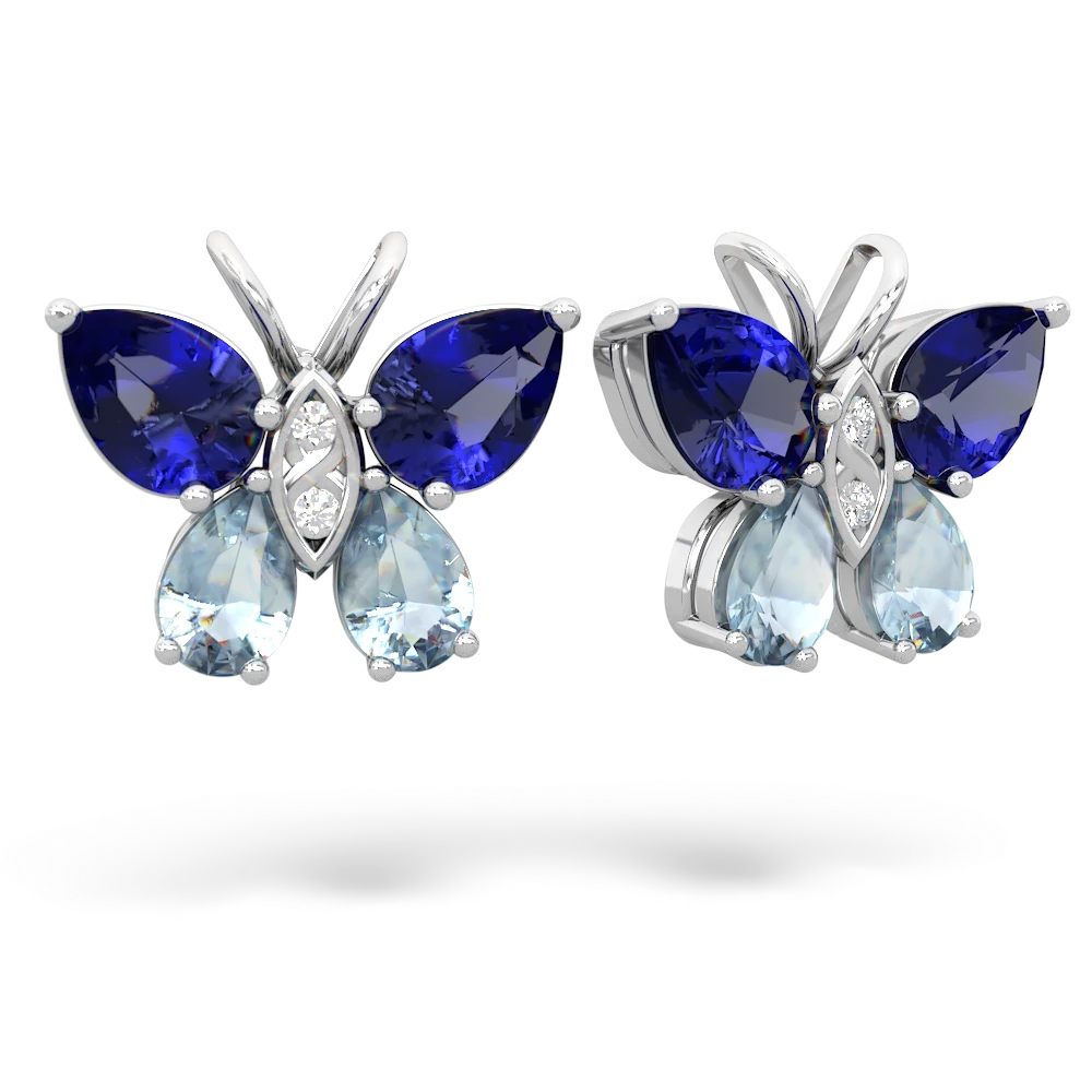 Lab Sapphire Butterfly 14K White Gold earrings E2215