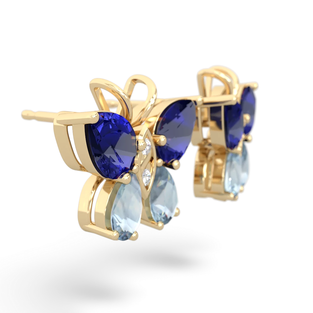 Lab Sapphire Butterfly 14K Yellow Gold earrings E2215