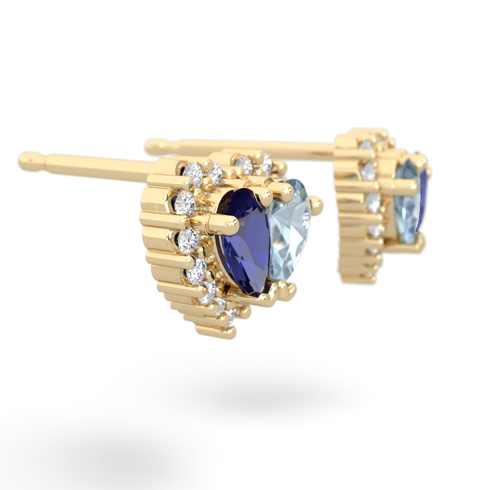 Lab Sapphire Halo 14K Yellow Gold earrings E7008