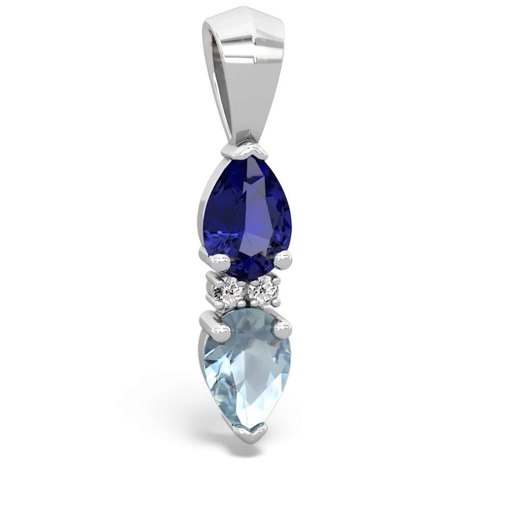 Lab Sapphire Bowtie Drop 14K White Gold pendant P0865