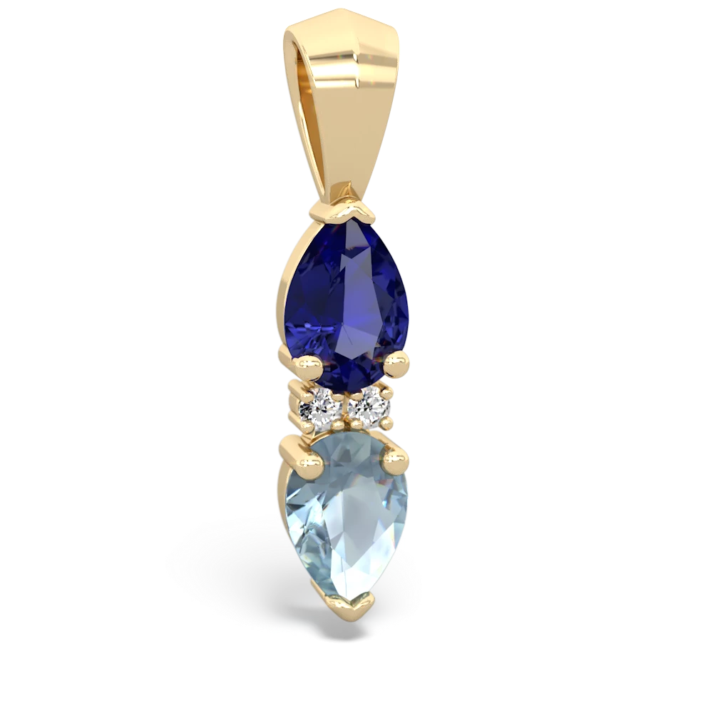 Lab Sapphire Bowtie Drop 14K Yellow Gold pendant P0865