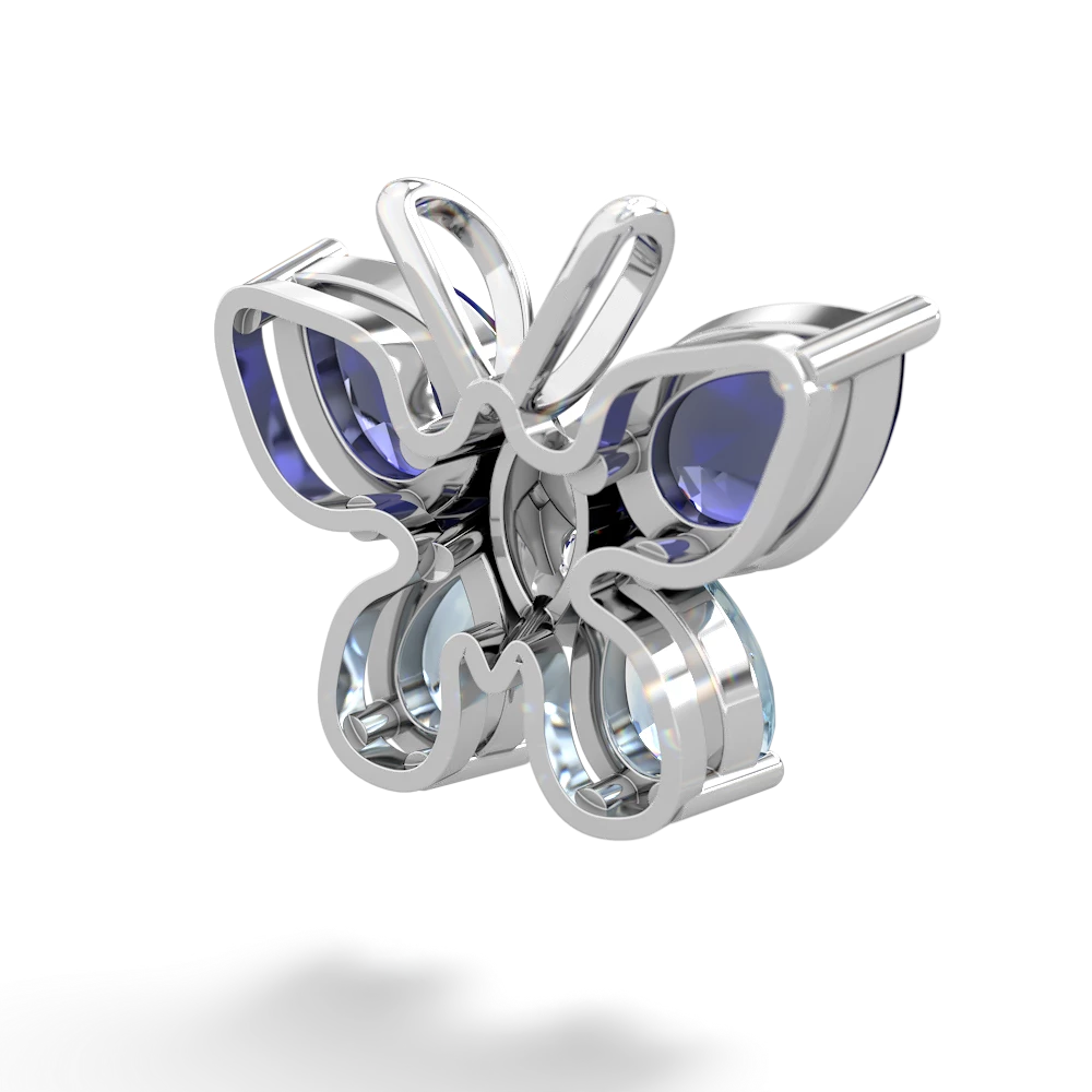 Lab Sapphire Butterfly 14K White Gold pendant P2215