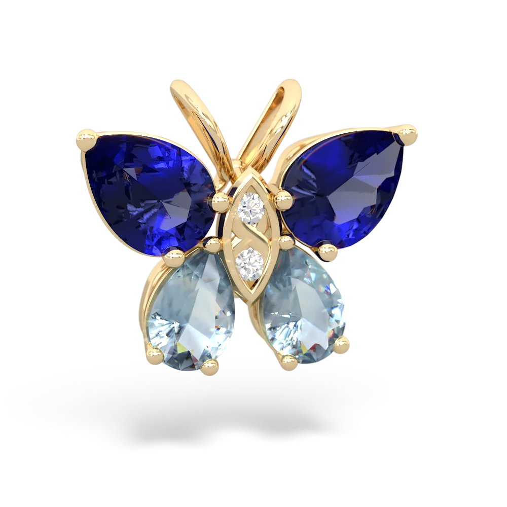 Lab Sapphire Butterfly 14K Yellow Gold pendant P2215