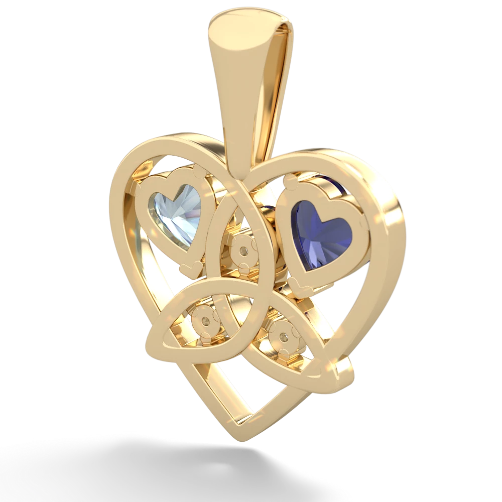 Lab Sapphire Celtic Trinity Heart 14K Yellow Gold pendant P5331