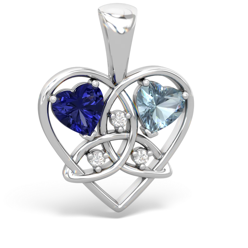 Lab Sapphire Celtic Trinity Heart 14K White Gold pendant P5331