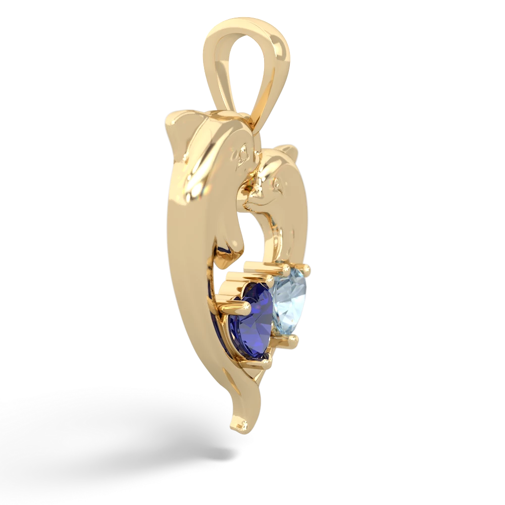 Lab Sapphire Dolphin Heart 14K Yellow Gold pendant P5820