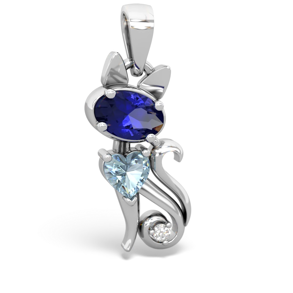 Lab Sapphire Kitten 14K White Gold pendant P5780