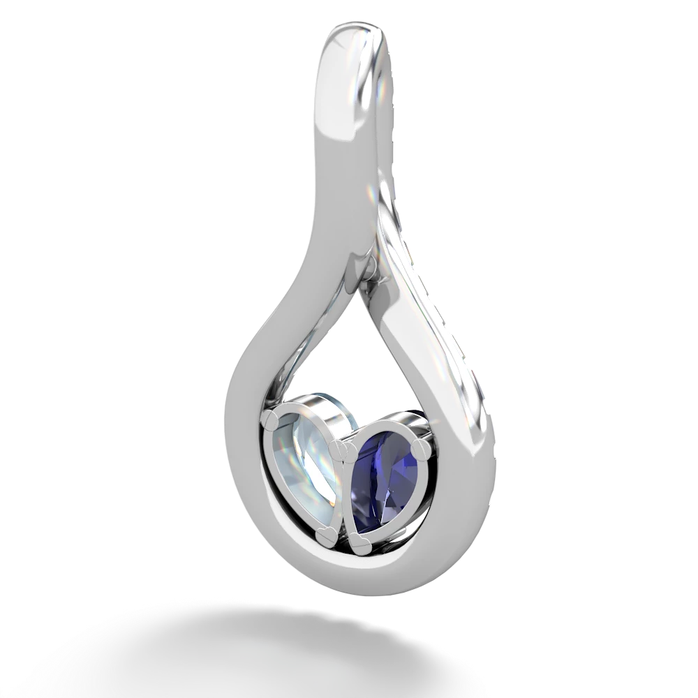 Lab Sapphire Pave Twist 'One Heart' 14K White Gold pendant P5360