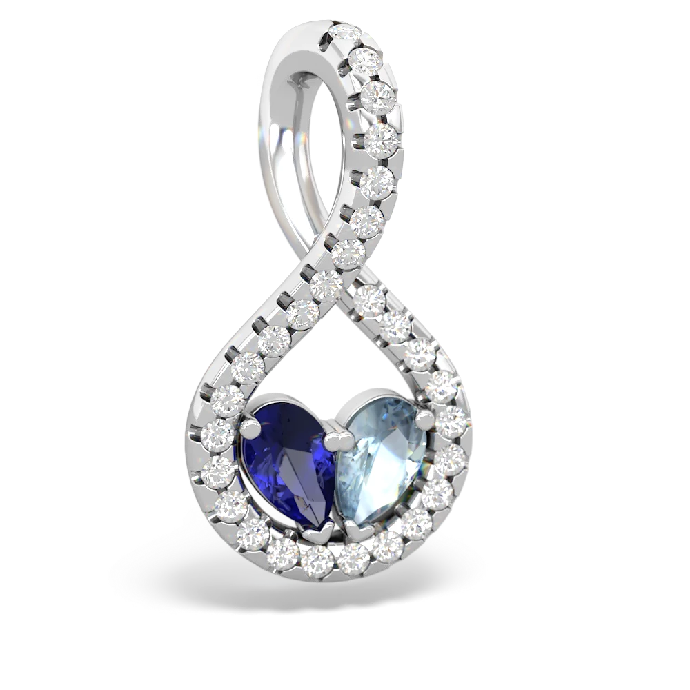 Lab Sapphire Pave Twist 'One Heart' 14K White Gold pendant P5360