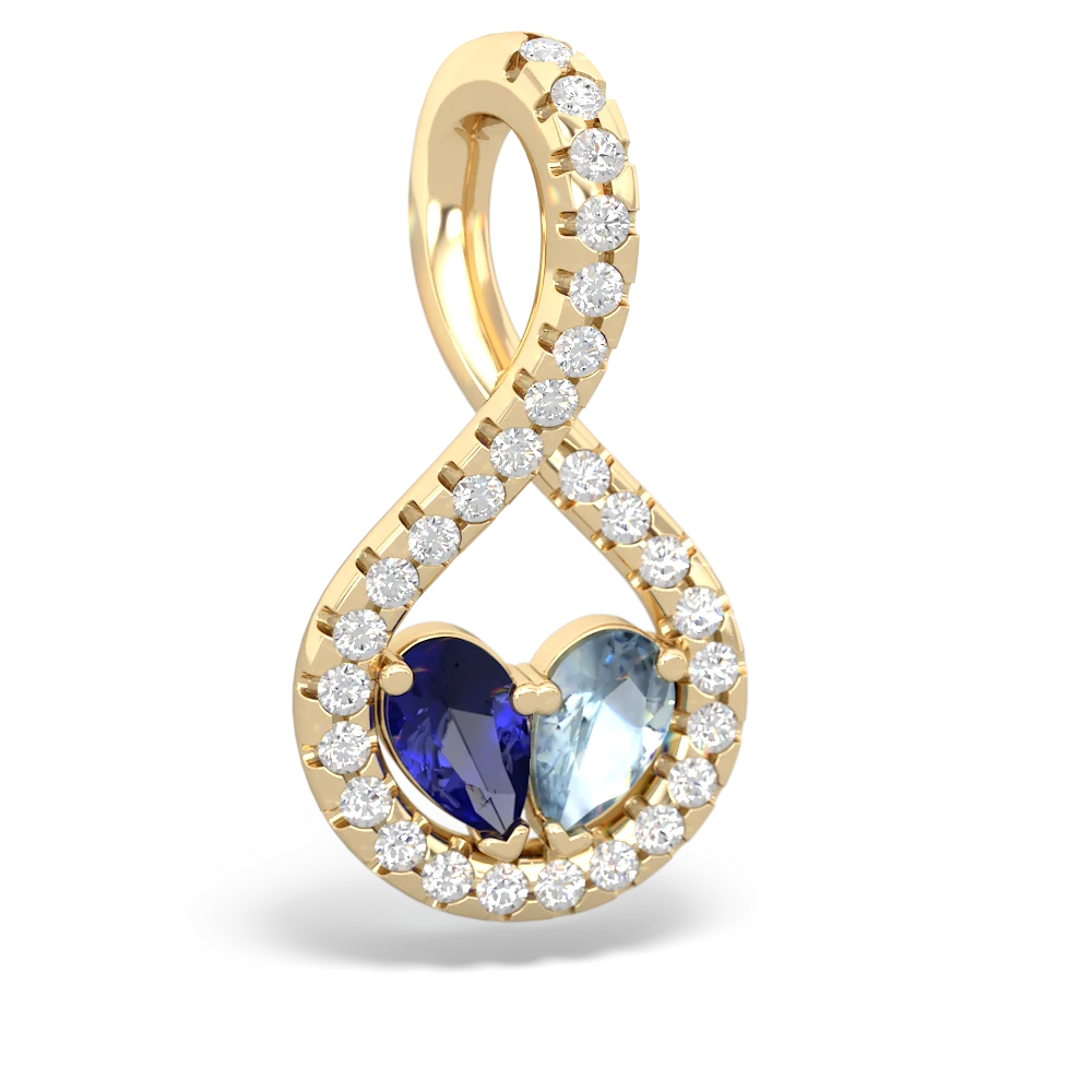 Lab Sapphire Pave Twist 'One Heart' 14K Yellow Gold pendant P5360