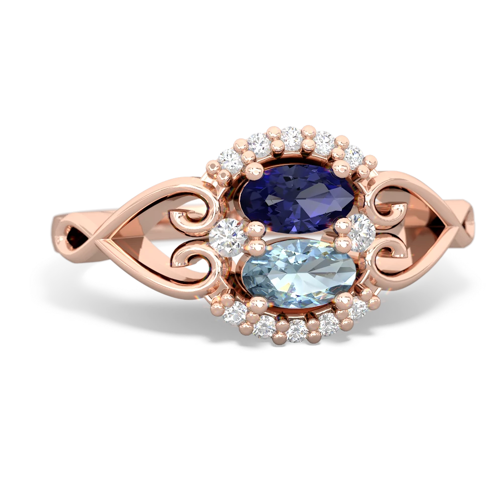 Lab Sapphire Love Nest 14K Rose Gold ring R5860