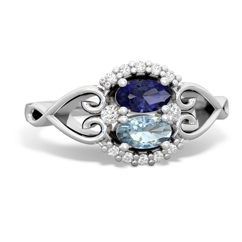 Lab Sapphire Love Nest 14K White Gold ring R5860