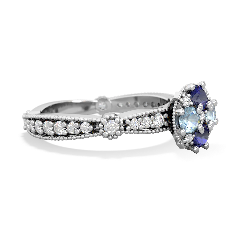 Lab Sapphire Sparkling Tiara Cluster 14K White Gold ring R26293RD