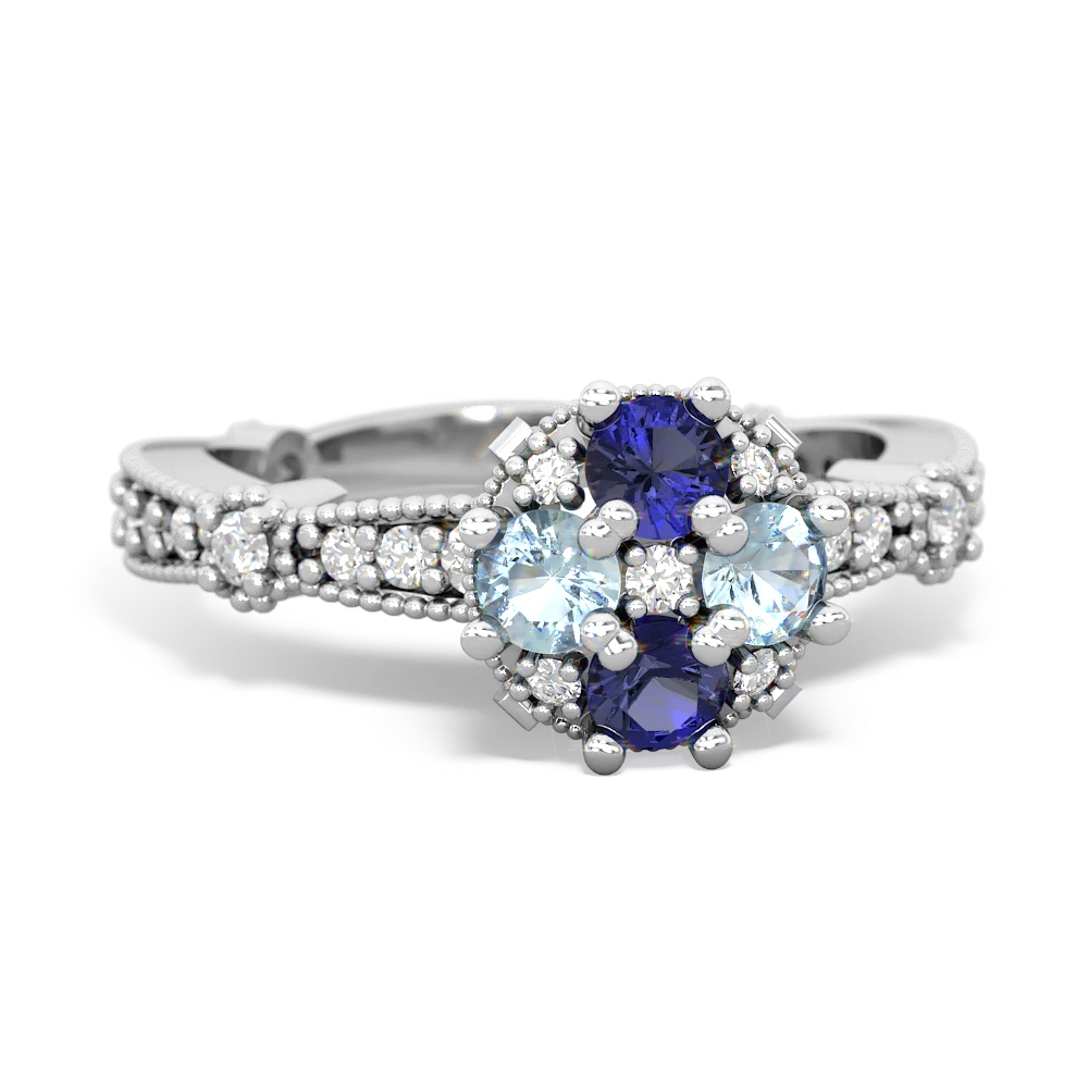 Lab Sapphire Sparkling Tiara Cluster 14K White Gold ring R26293RD