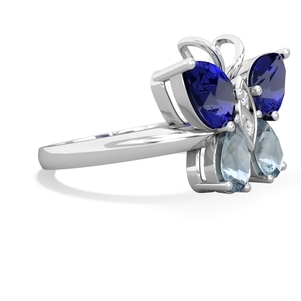 Lab Sapphire Butterfly 14K White Gold ring R2215