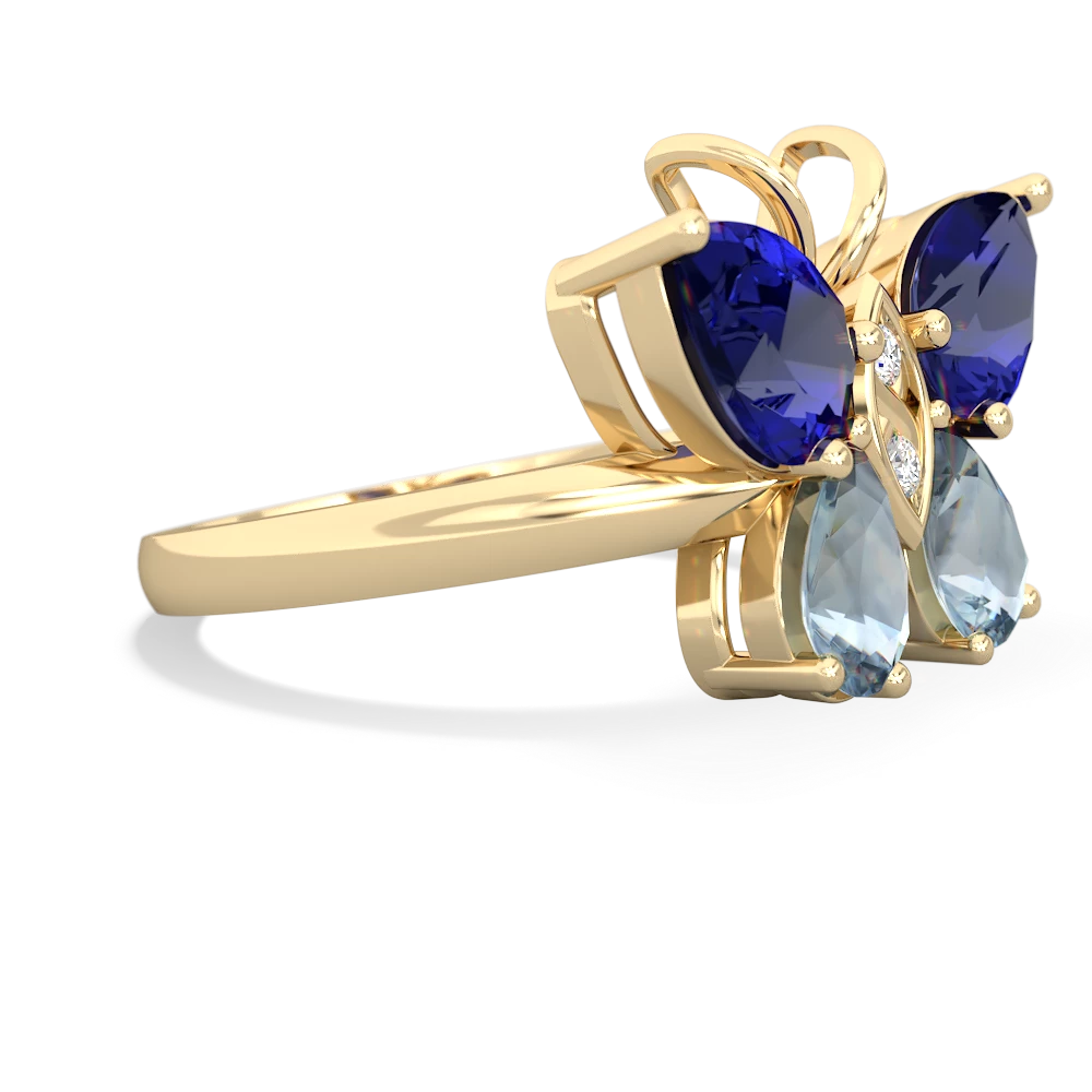 Lab Sapphire Butterfly 14K Yellow Gold ring R2215